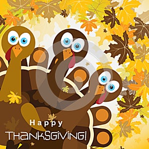 Template greeting card with a happy Thanksgiving turkey, vector