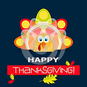 Template greeting card with a happy Thanksgiving turkey, vector