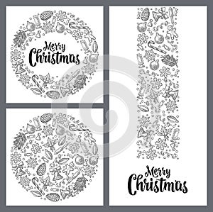Template for greeting card. Merry Christmas lettering