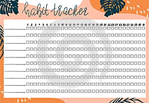 Template habits tracker for a month with abstract style decorative elements.