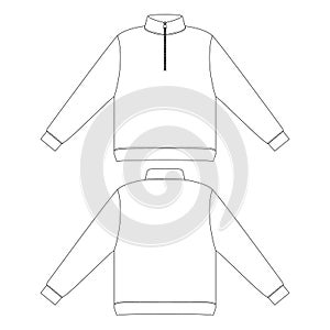 Template half zip sweatshirt vector flat design outline clothing