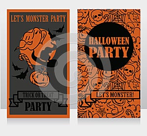 Template for halloween party invitations with cartton traditional halloween stuff
