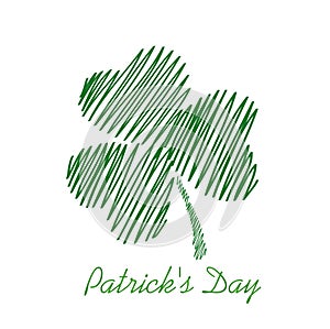 Template hand-drawn green clover. St.Patrick`s Day. Vector illustration. Greeting card with empty space for text or advertising.