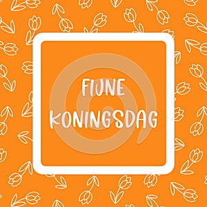 Template with hand drawn tulips and orange colour for Koningsdag (King\'s Day) celebration in the Netherlands.