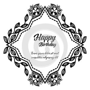 Template of happy birthday, design greeting card or invitation card, with cute wreath frame. Vector