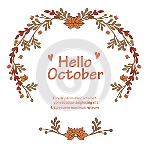 Template hello october with white background, style of leaf floral frame. Vector