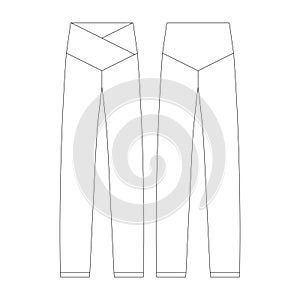 template high waisted crossover legging vector flat design outline clothing collection