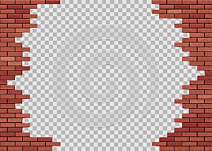 Template hole in red brick wall. Isolated on a transparent background.