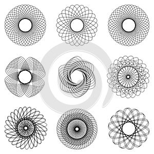 Template hologram watermark, set circular pattern mandala, vector abstract circular pattern protection against forgery