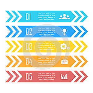 Template infographic vector with arrows and 5 steps or options. Infographics for business concept