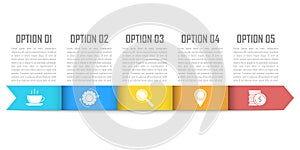 Template infographic vector with arrows and 5 steps or options. Infographics for business concept