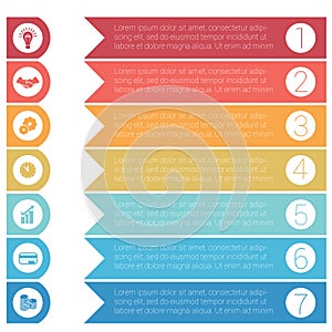 Template infographics from colorful hrizontal arrows for 7 posit