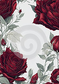 Template for invatation with red roses and white background. AI