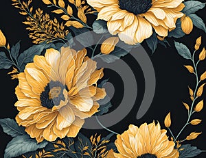 Template for invatation with yellow flowers. AI photo