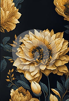 Template for invatation with yellow flowers. AI photo