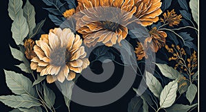 Template for invatation with yellow flowers. AI photo
