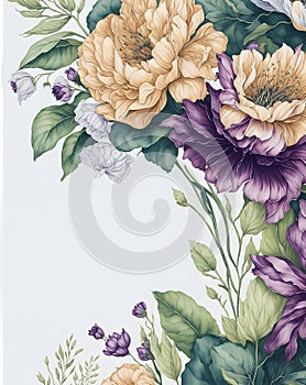 Template for invatation with yellow and purple flowers. AIred photo