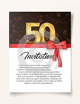 Template of invitation card to the day of the fiftieth anniversary with abstract text vector illustration. To 50 th years eve card