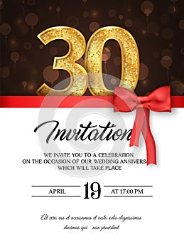 Template of invitation card to the day of the thirtieth anniversary with abstract text  illustration. To 30 th years eve