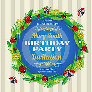 Template for an invitation or greeting card with decorated by ladybugs, Corel