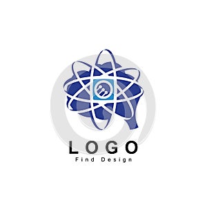 Brain logo, think about technology and atom, science and education design template