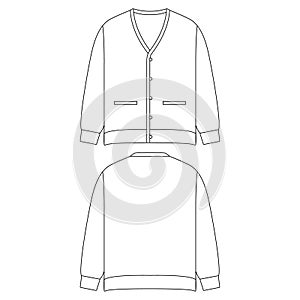 Template knit cardigan garment vector flat design outline clothing collection