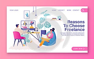 Template for landing page, web page design with vector illustration remote work, work from home theme.