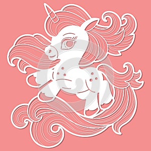 Template for laser cutting. Beautiful unicorn. Vector