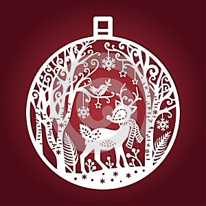 Template for laser cutting. Christmas ball. Vector