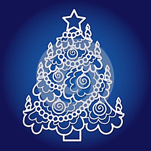Template for laser cutting. Christmas tree with a star and candles. Vector