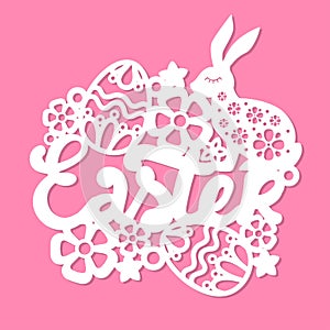 Template for laser cutting. Easter inscription. Vector