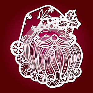 Template for laser cutting. Head of smiling Santa Claus. Christmas decoration. Vector
