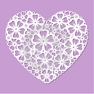 Template for laser cutting, heart with a pattern of flowers. Vector