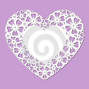 Template for laser cutting, heart with a pattern of flowers. Vector