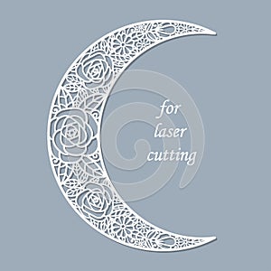 Template for laser cutting. Moon with flowers. Vector