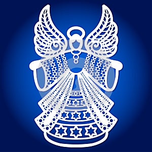 Template for laser cutting. Openwork Christmas angel. Vector photo