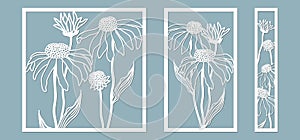 Template for laser cutting and Plotter. Flowers, leaves, bouquet for decoration. Vector illustration. echinacea flower. plotter