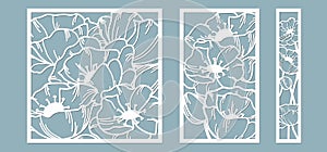 Template for laser cutting and Plotter. Flowers, leaves, bouquet for decoration. Vector illustration. poppy flower. plotter and