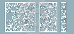 Template for laser cutting and Plotter. Flowers, leaves, bouquet for decoration. Vector illustration. poppy flower. plotter and