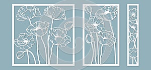 Template for laser cutting and Plotter. Flowers, leaves, bouquet for decoration. Vector illustration. poppy flower. plotter and photo