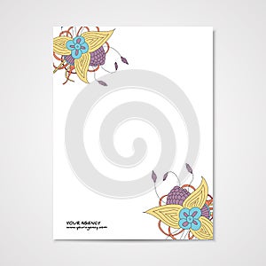 Template letterhead with abstract hamd drawn flower.