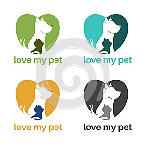 Template logo design with dog and cat in heart shape
