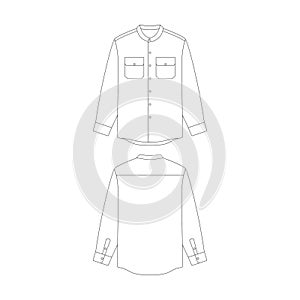template long sleeve grandad collar shirt with two pocket vector illustration flat design outline clothing collection