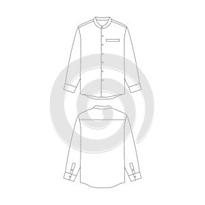 template long sleeve grandad collar shirt with welt pocket vector illustration flat design outline clothing collection photo