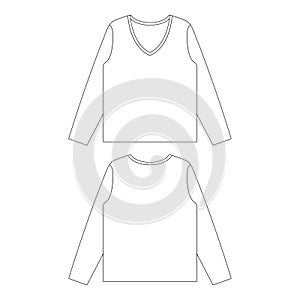 Template loose fitting long sleeve v-neck t-shirt women vector illustration flat sketch design photo