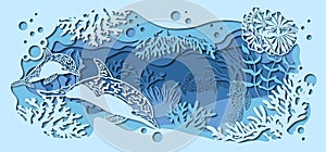 Template for making a lamp or postcard. vector image for laser cutting and plotter printing. fauna with marine animals