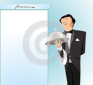 Template menu with painted waiter