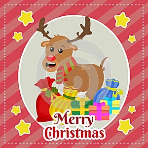 Template merry christmas card reindeer gift sacks