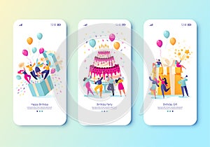 Template for mobile app page with birthday celebrations theme. Party celebration with friends.