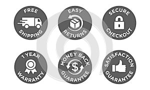 E-commerce security badges risk-free shopping icons set photo